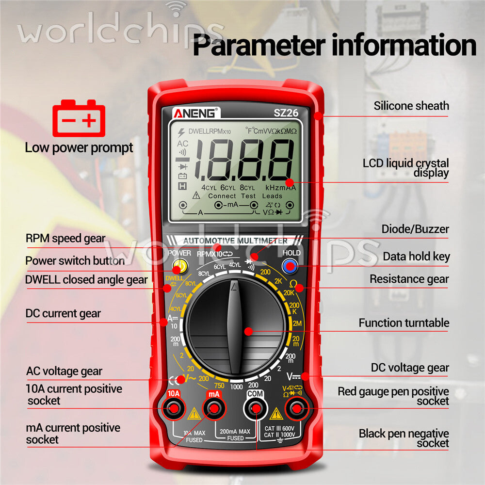 SZ26 Digital Multimeter 0-1000V 1999 Count AC/DC Car Overhaul Diode Resistance