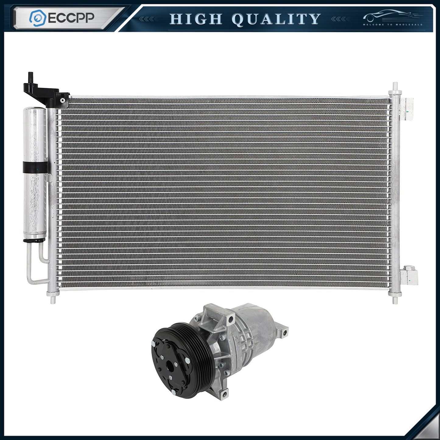AC Condenser & Compressor Cooling Kit For 09-10 Nissan Cube 07-12 Nissan Versa