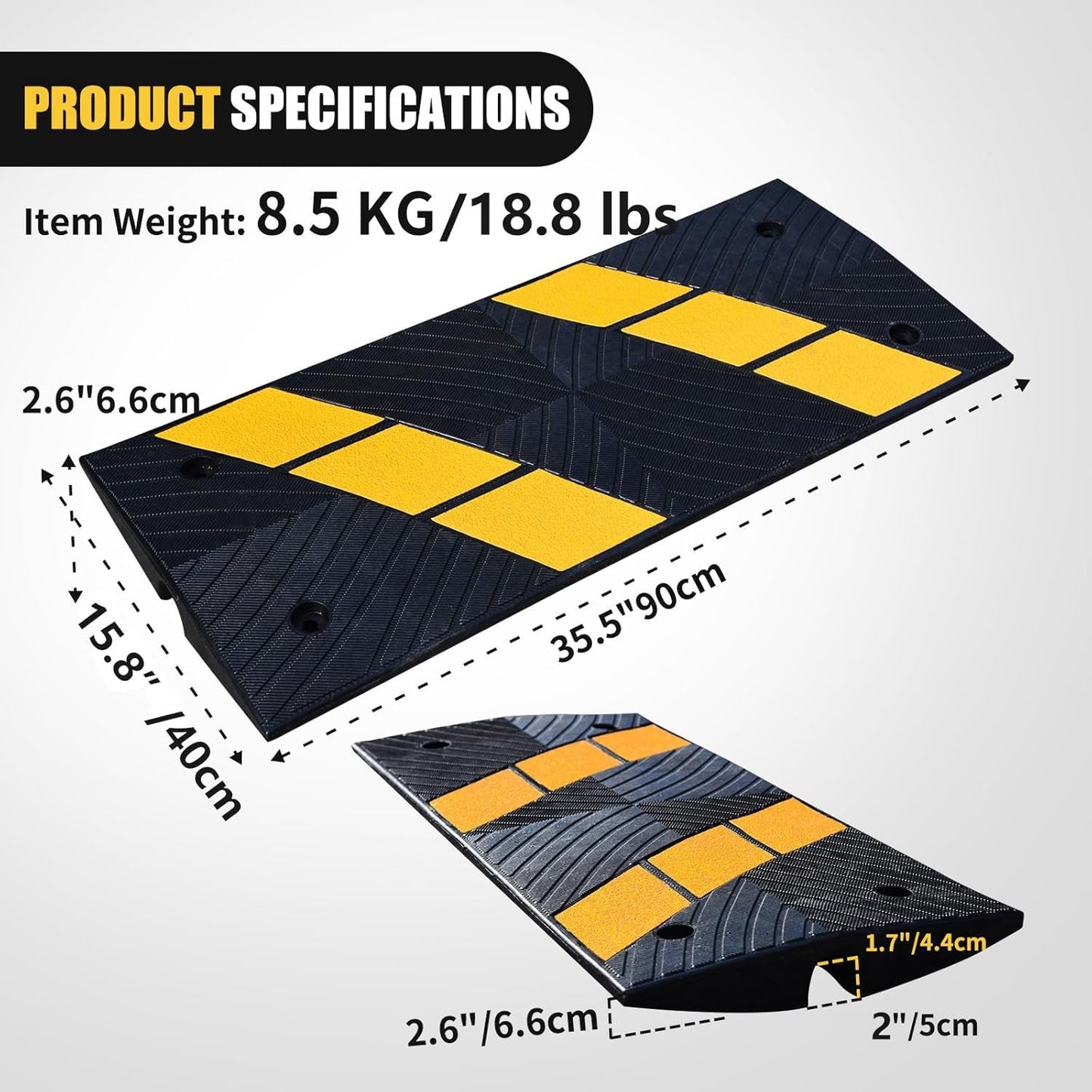 Rubber Curb Ramps, 2.6 Inch Rise, 22,000 lb Capacity, 2 Pack - Driveway Use