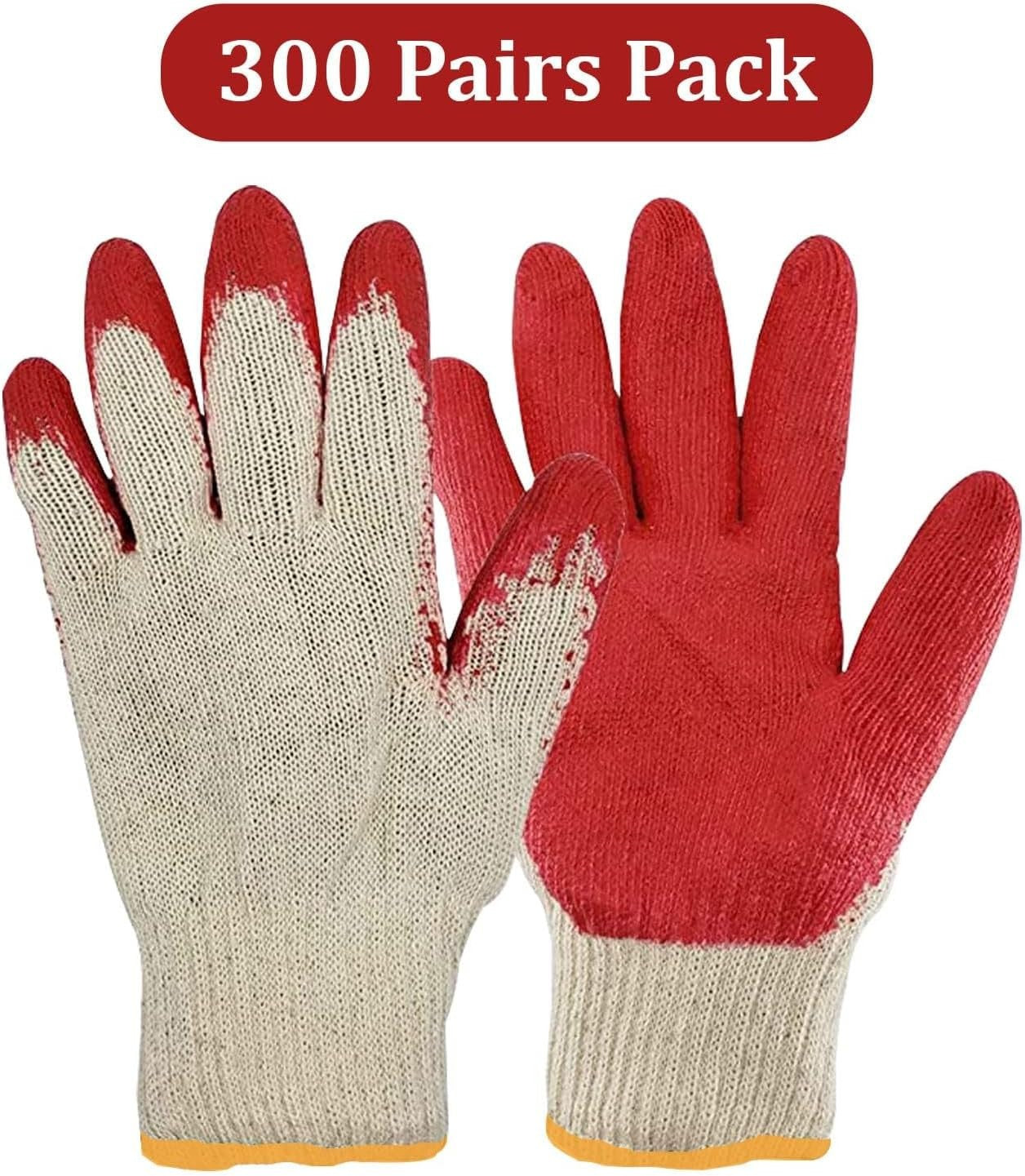Red Palm Latex Work Gloves, 300 Pairs, String Knit, Dipped