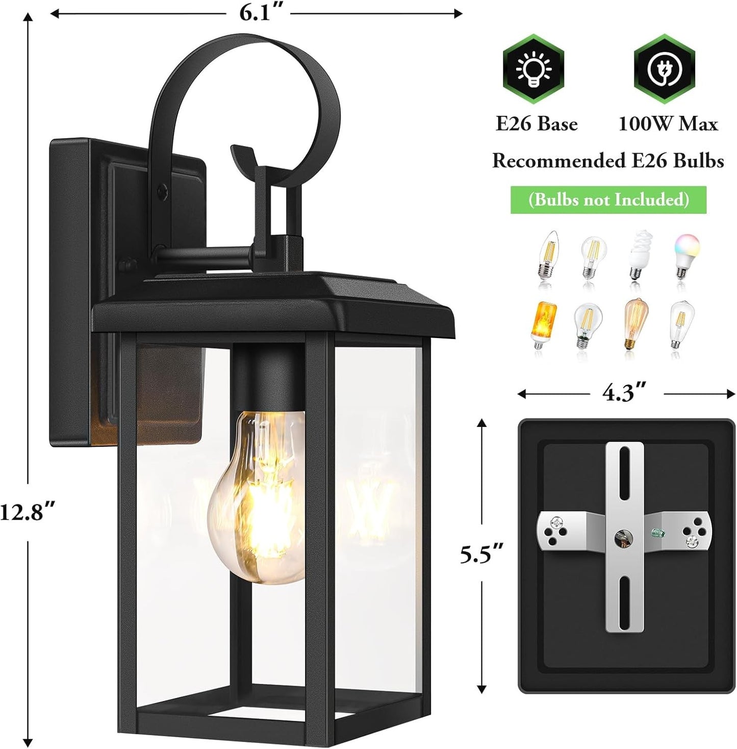 Outdoor Wall Light Fixtures, 2-Pack, Waterproof,Modern Sconce for Porch & Garage