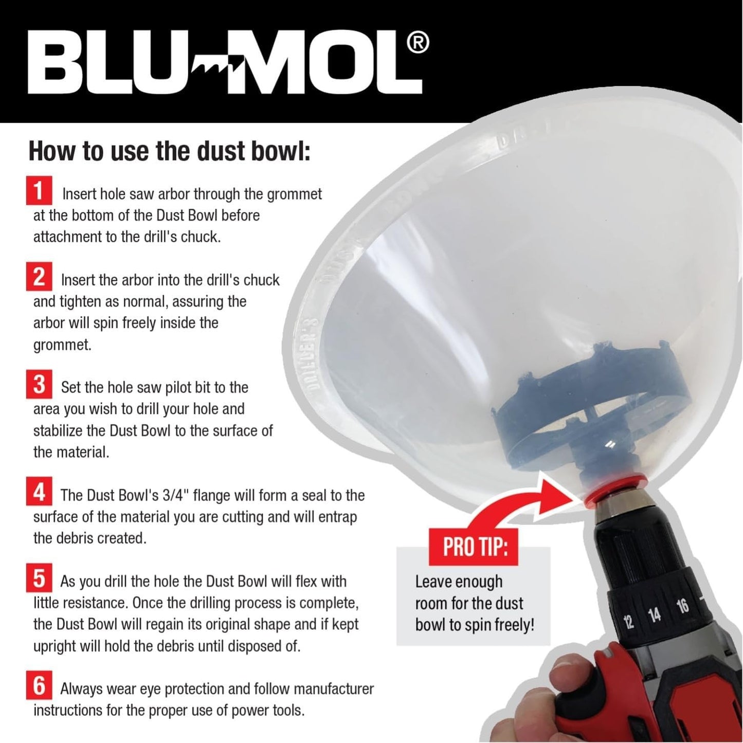 E0215000 Blu-Mol Remgrit Collapsible Hole Saw Accessories Dust Bowl, for Install