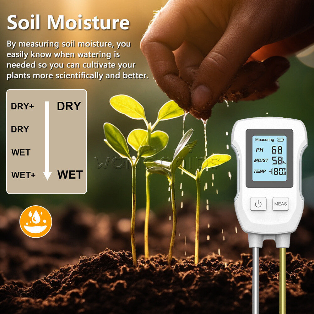 3 in 1 Soil PH Tester LCD Screen Soil Temperature Humidity Meter Garden Planting