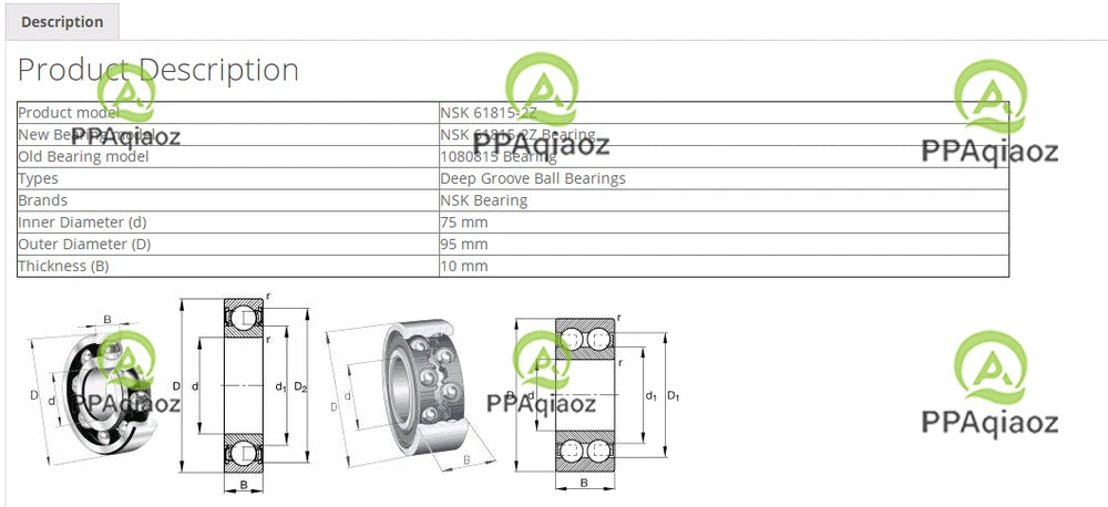 1PC NSK 61815 ZZ Deep Groove Ball Bearings 75x95x10mm. #P
