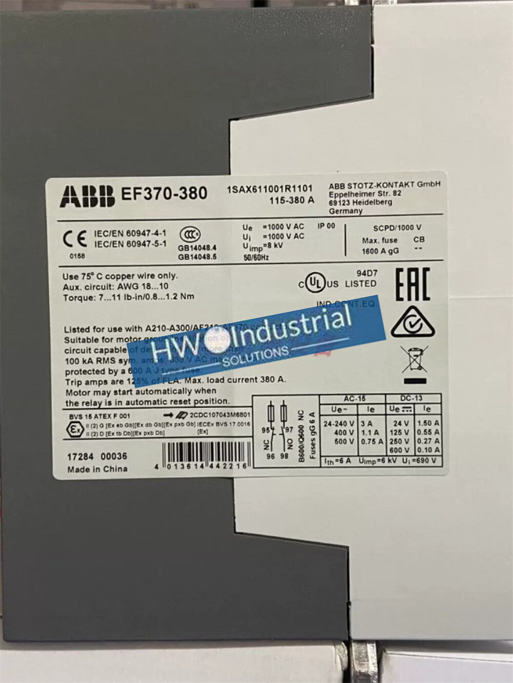 1/Piece EF370-380 115-380A  ABB Electronic Overload Relay 1SAX61100R1101