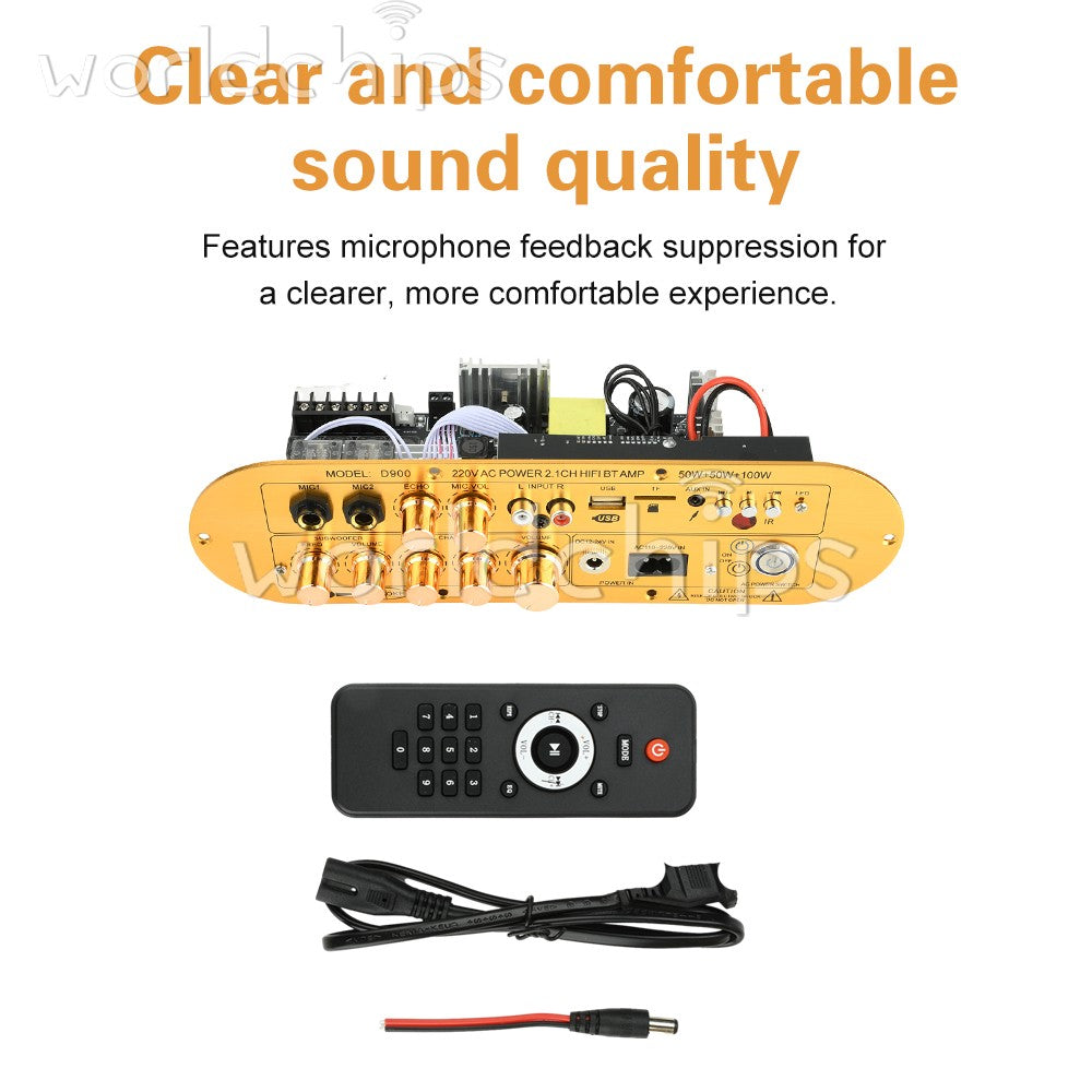 D900 Amplifier Board 2.1 Channel BLE5.0 Digital Amp Board Adjustable Bass Treble