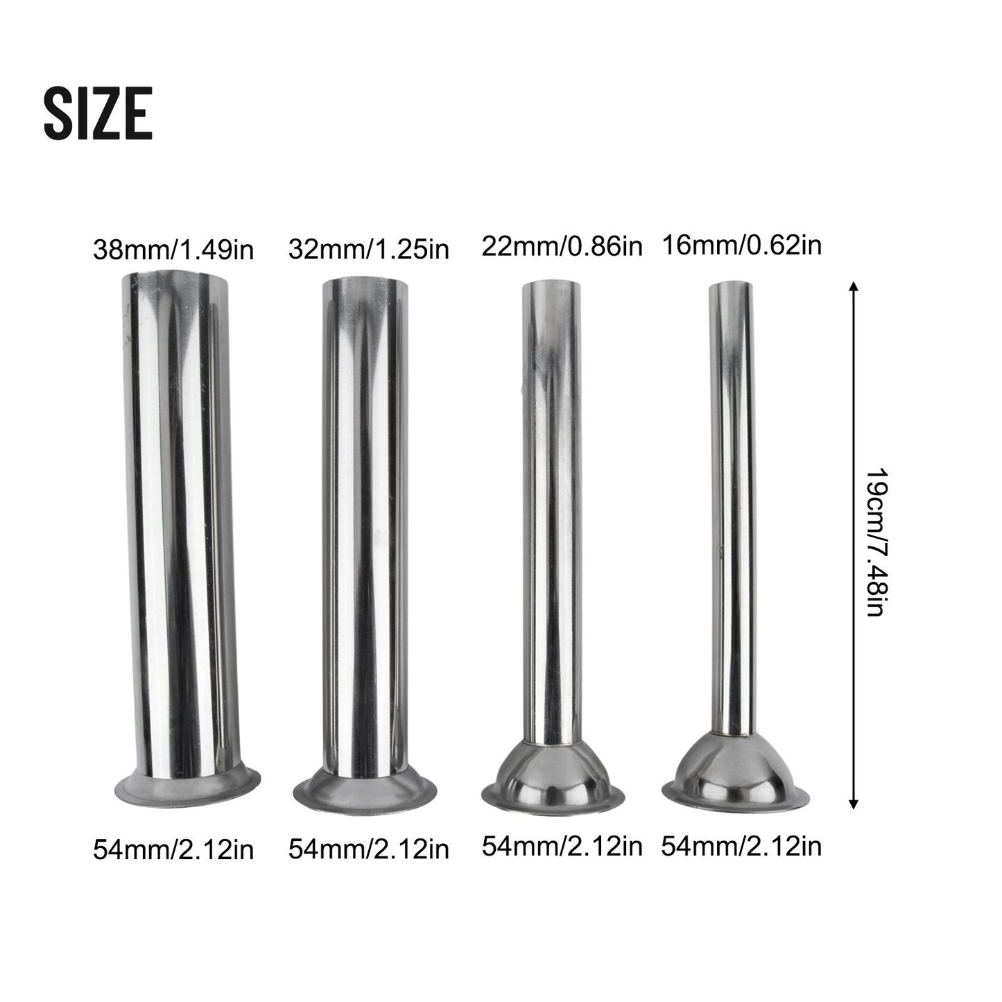4Pcs Stuffing Tubes Filling Tubes Funnels Nozzles Silver 165mm/6.5inch