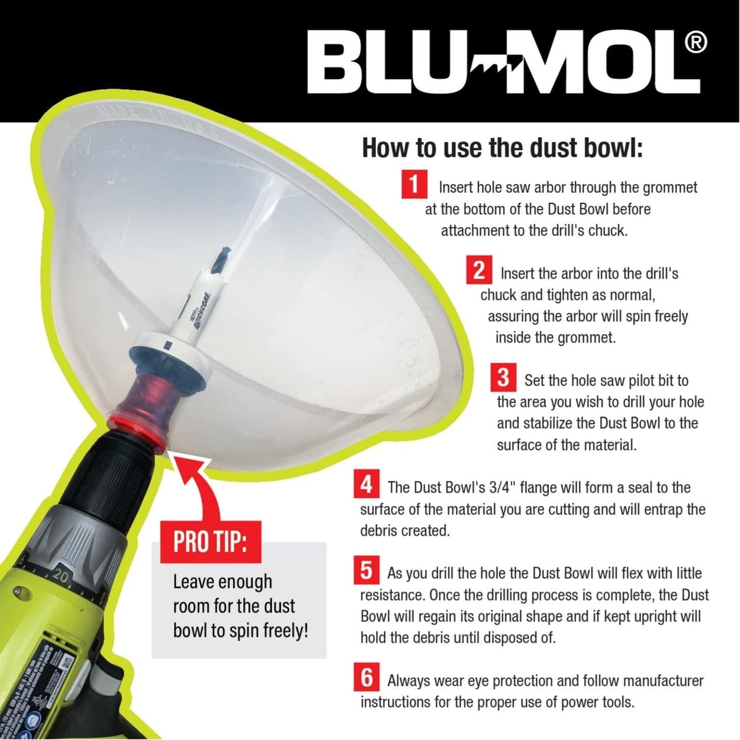 E0215000 Blu-Mol Remgrit Collapsible Hole Saw Accessories Dust Bowl, for Install