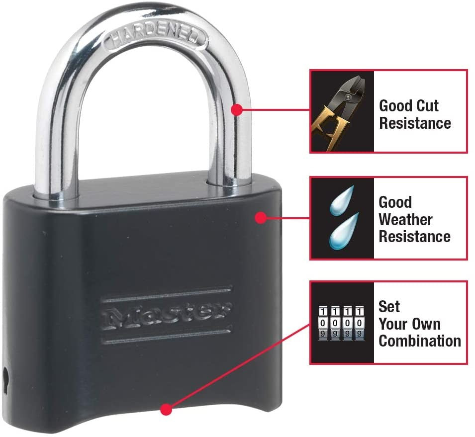 Black Combination Padlock, Set Your Own Combo Lock, Weather Resistant Indoor and