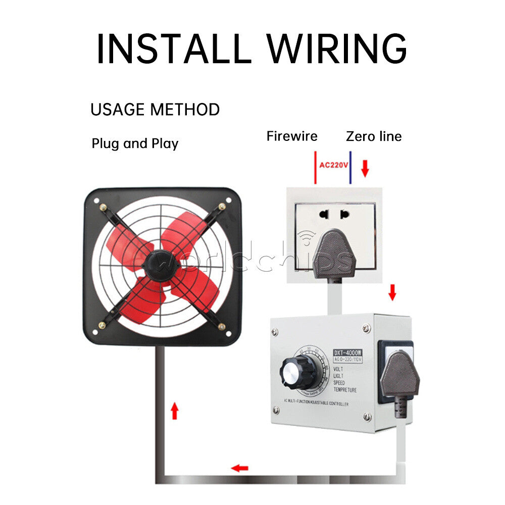 220V 4000W Adjustable Voltage Regulator Dimming SCR Temperature Speed Controller