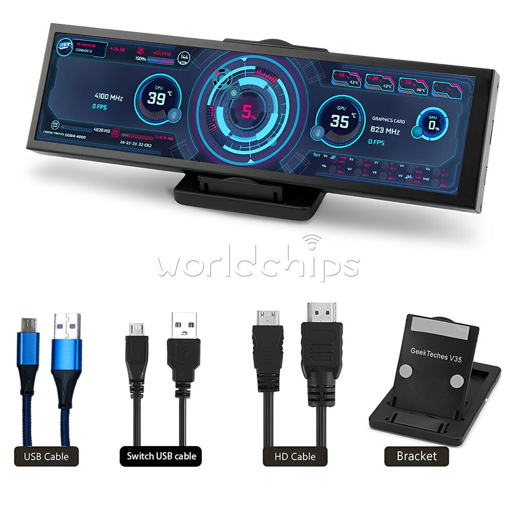 8.8"Long Strip LCD Screen 1920*480 USB-HDMI Sub-Display Monitor for Computer Car