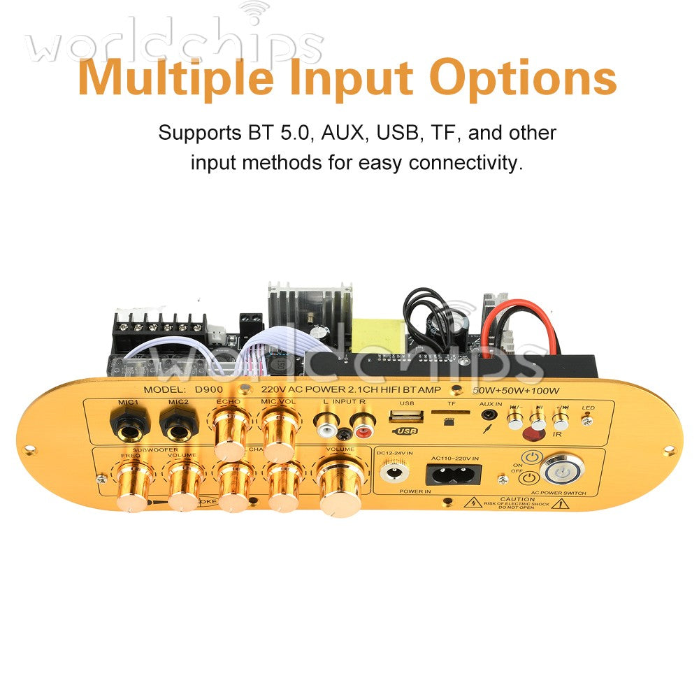 D900 Amplifier Board 2.1 Channel BLE5.0 Digital Amp Board Adjustable Bass Treble