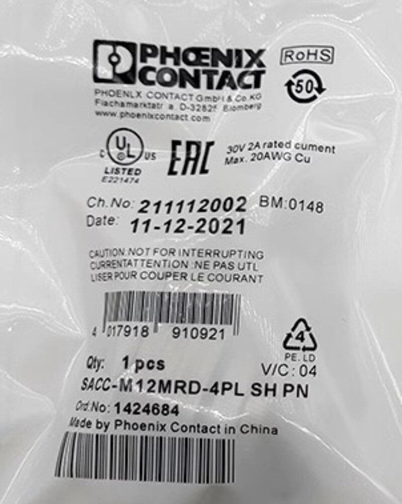 1pcs PHOENIX CONTACT 1424684 Connector SACC-M12MRD-4PL SH PN