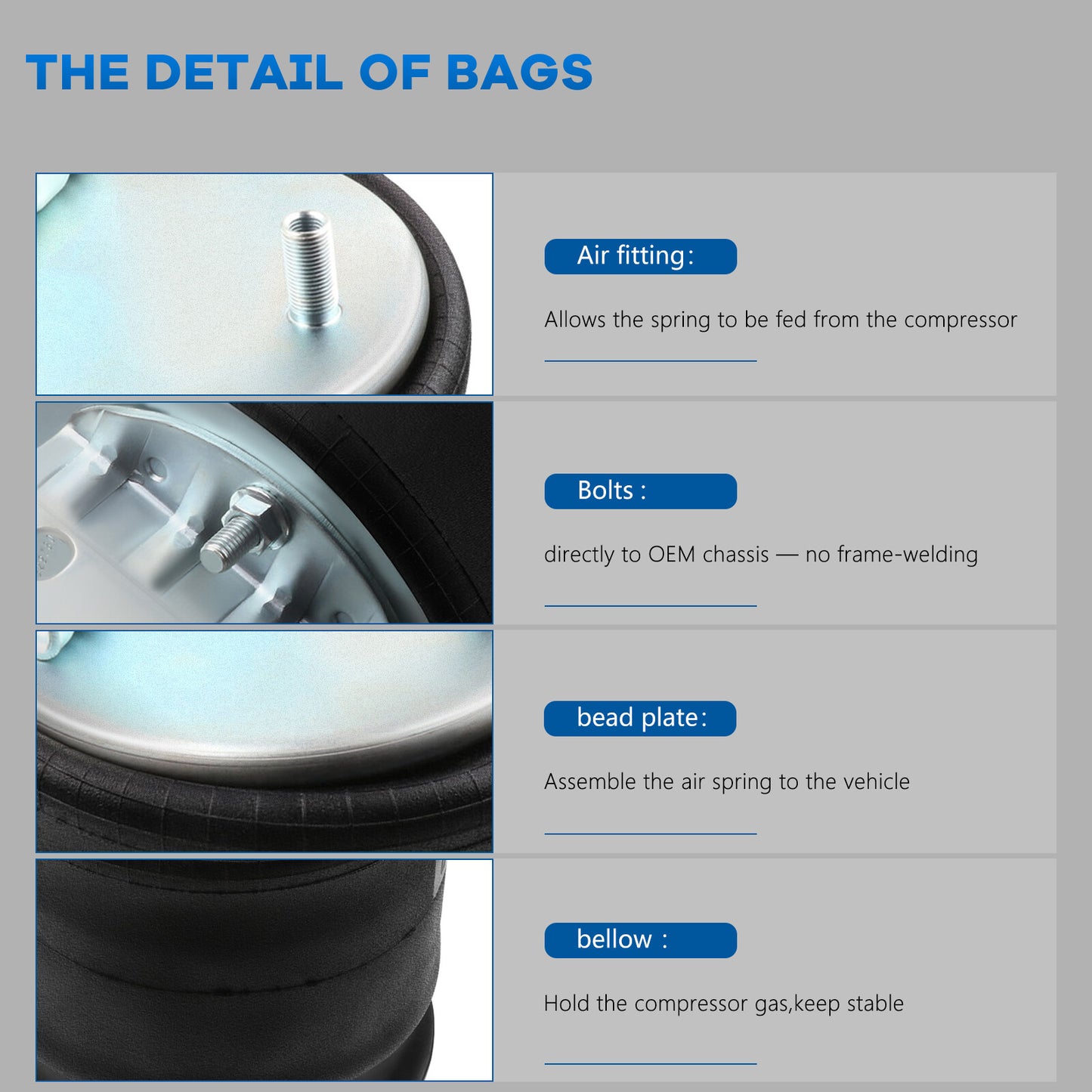 4x W01-358-9780 Air Suspension Bag Spring For Goodyear 1R12-303 Freightliner