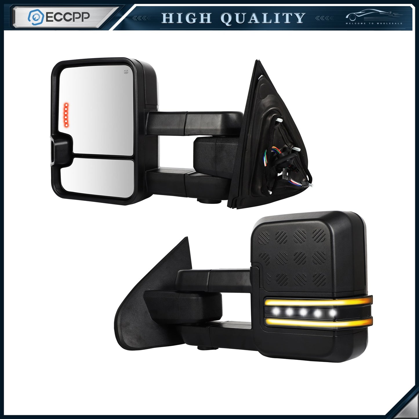 Power Heated LED Turn Signal Light Tow Mirrors For 14-18 Chevry Silverado Sierra