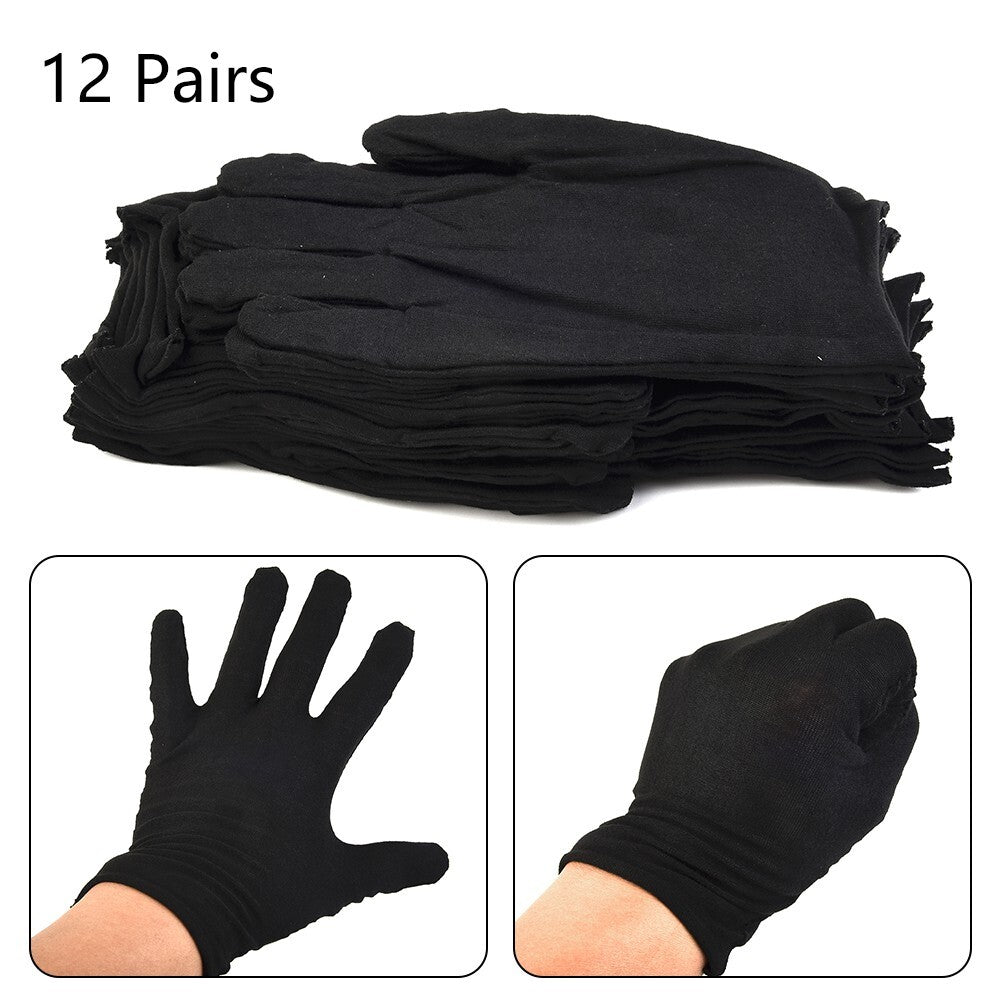 12 Pairs Black Cotton-Gloves Liner Moisturising-Eczema Butler-Beauty-Unisex