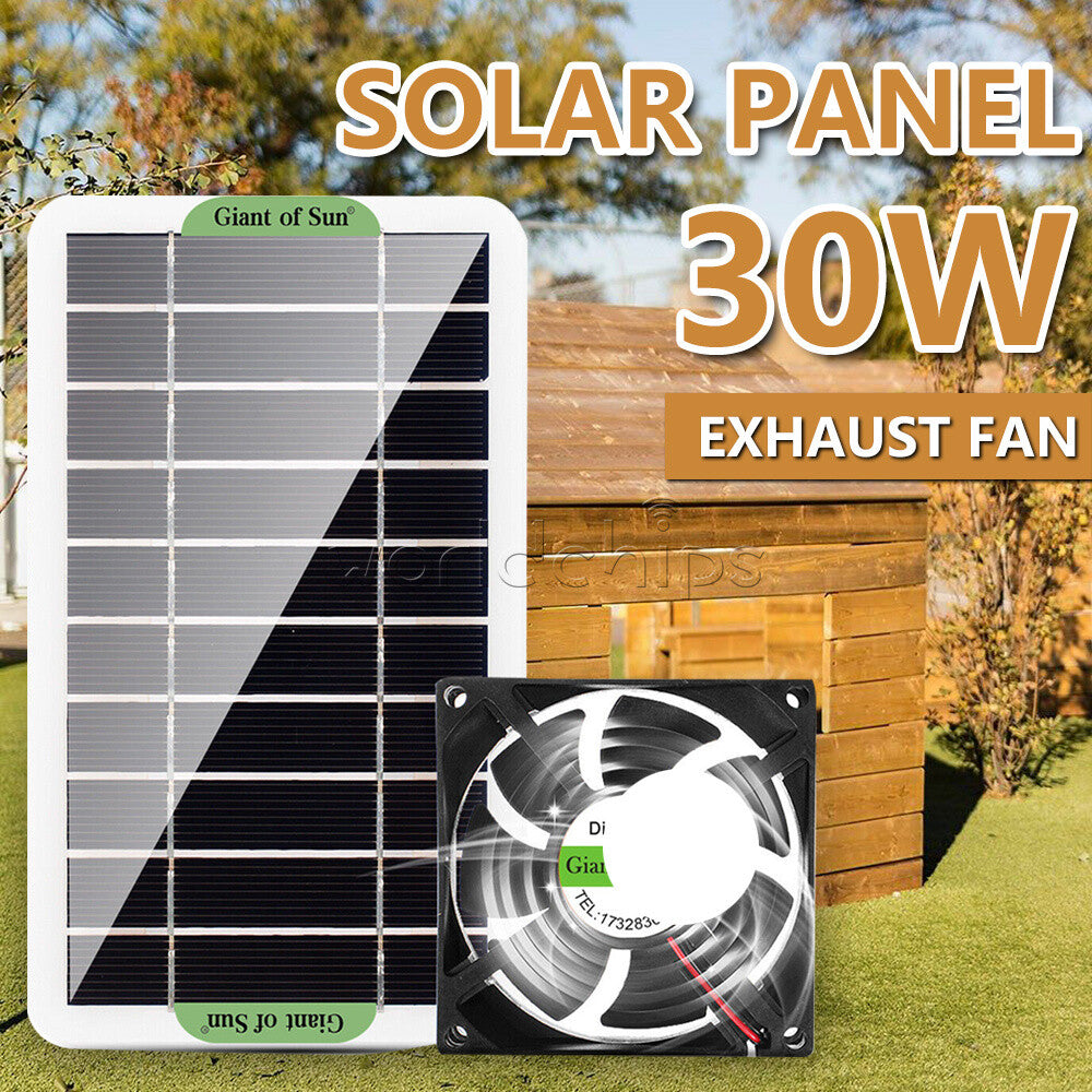 Solar Panel Powered Fan Ventilator 30W Exhaust Fan for Pets Dog Chicken House