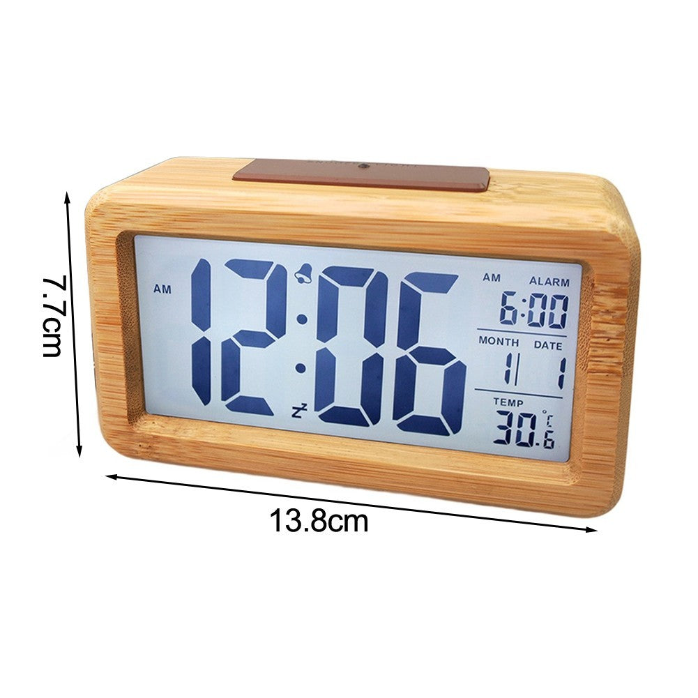 Wooden Digital Alarm Clock with Temperature Display for Home and Office