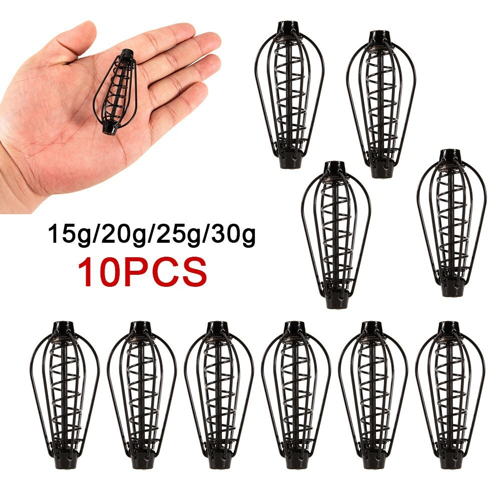 Carp Fishing Feeder 4 Sizes Bait Cage Black Spring Sinker Swim Feeders 10pcs