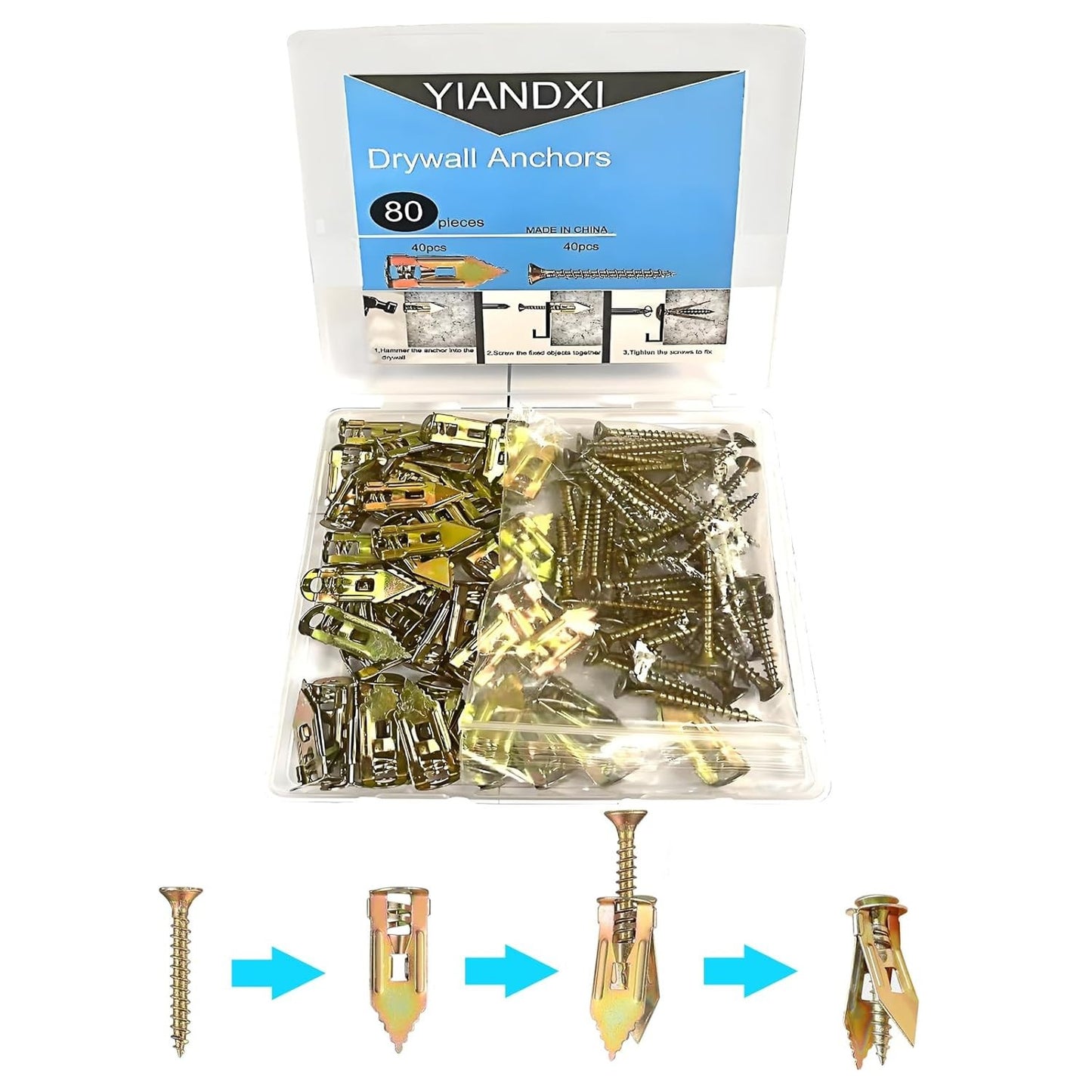 80-Piece Metal Expansion Bolt Kit for Drywall, Picture Hangers, No Drill Needed