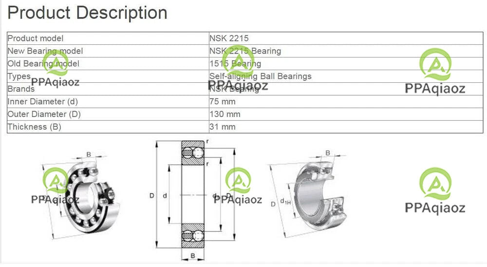 1PC NSK 2215 Self-Aligning Ball Bearings 75x130x31mm #P