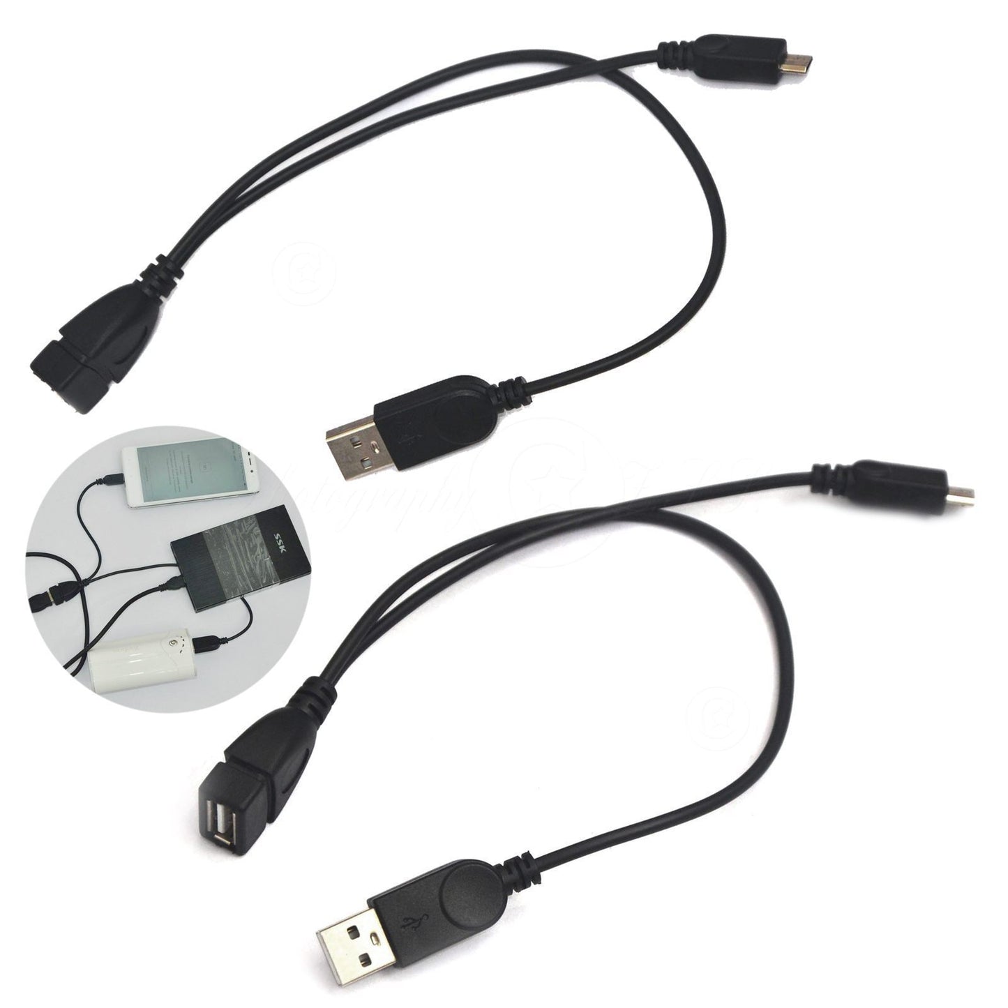 2x Powered Micro USB Host OTG Cable With USB for Phone Mobile HDD Data Transfer