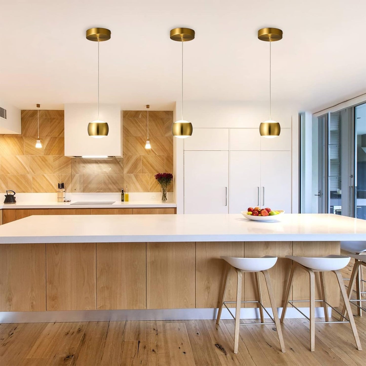 3-Pack LED Dimmable Pendant Lights, Gold Finish for Kitchen Island and Dining