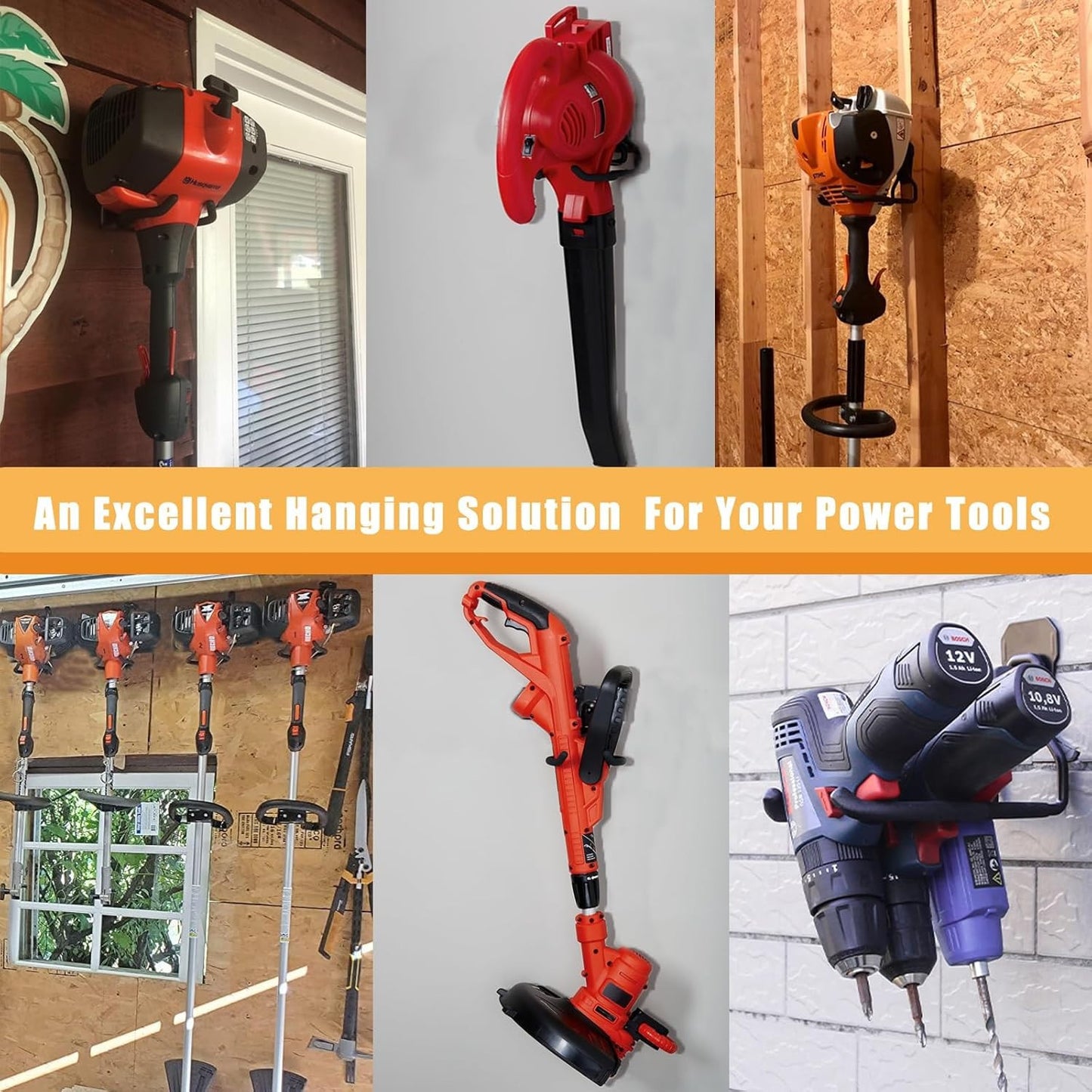 Garden Power Tool Hanger, Garage Wall Hooks, Weedeater Rack, String Trimmer Hang