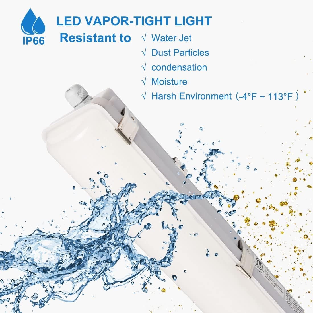 2-Pack 8FT LED Vapor Tight Light, 120-100-80W Tunable IP66 Waterproof
