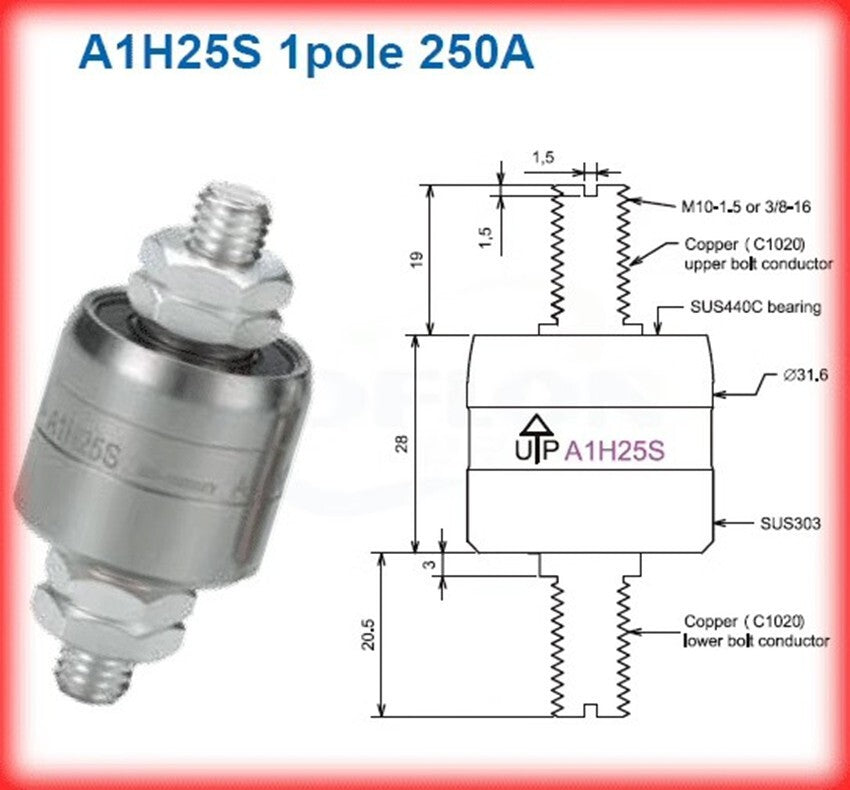 1pcs Weiming Mercury Conductive Slip Ring A1H25S 1pole 250A Rotary Connector