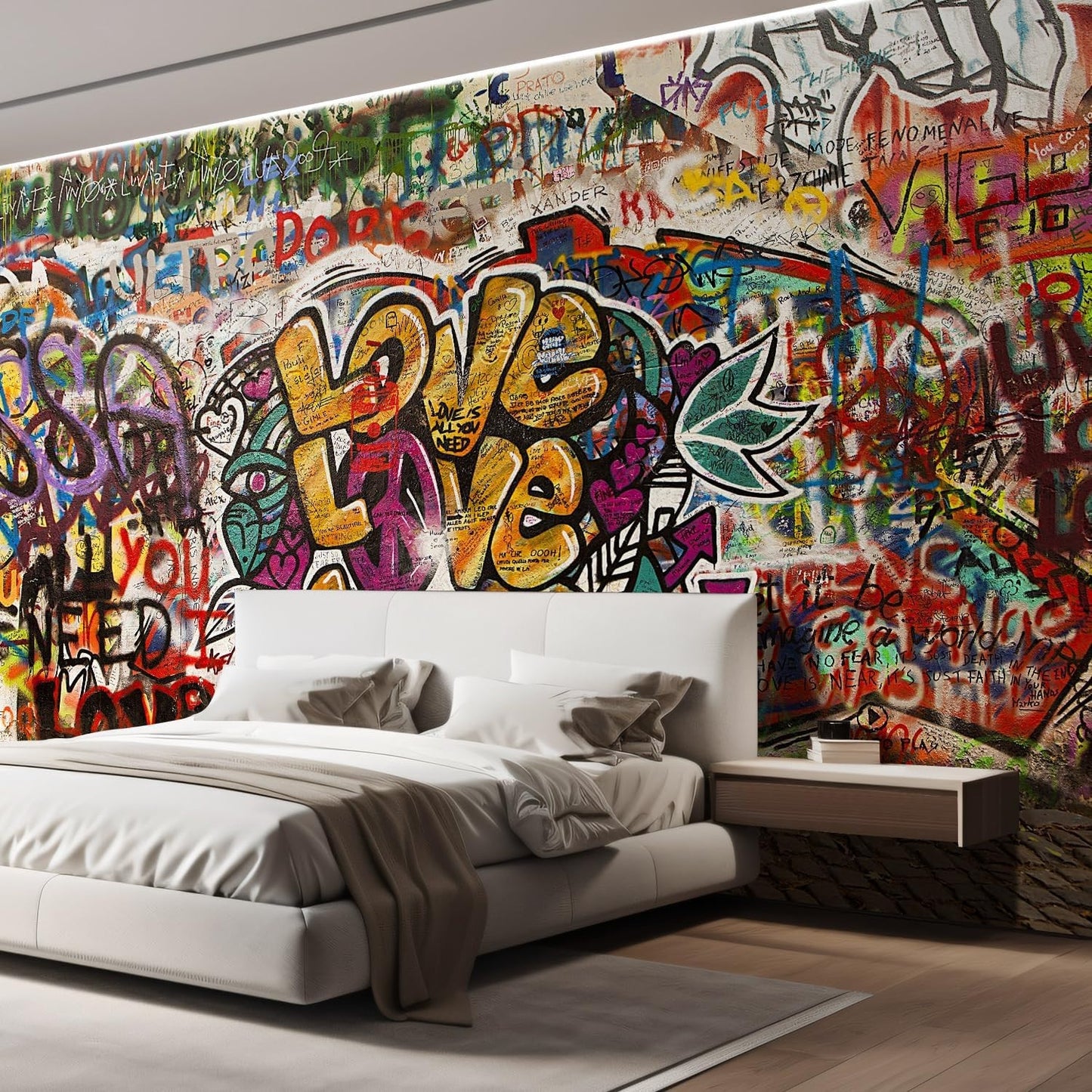 Removable Graffiti Wall Mural - Colorful, Peel and Stick, 96x120 inches