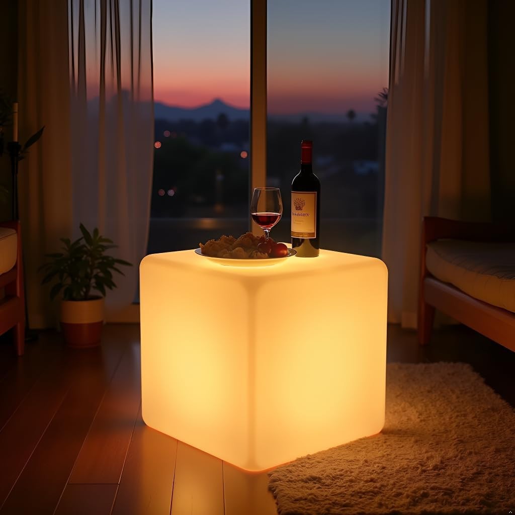 16 Inch Rechargeable LED Cube Light with Remote, 16 Colors Dimmable