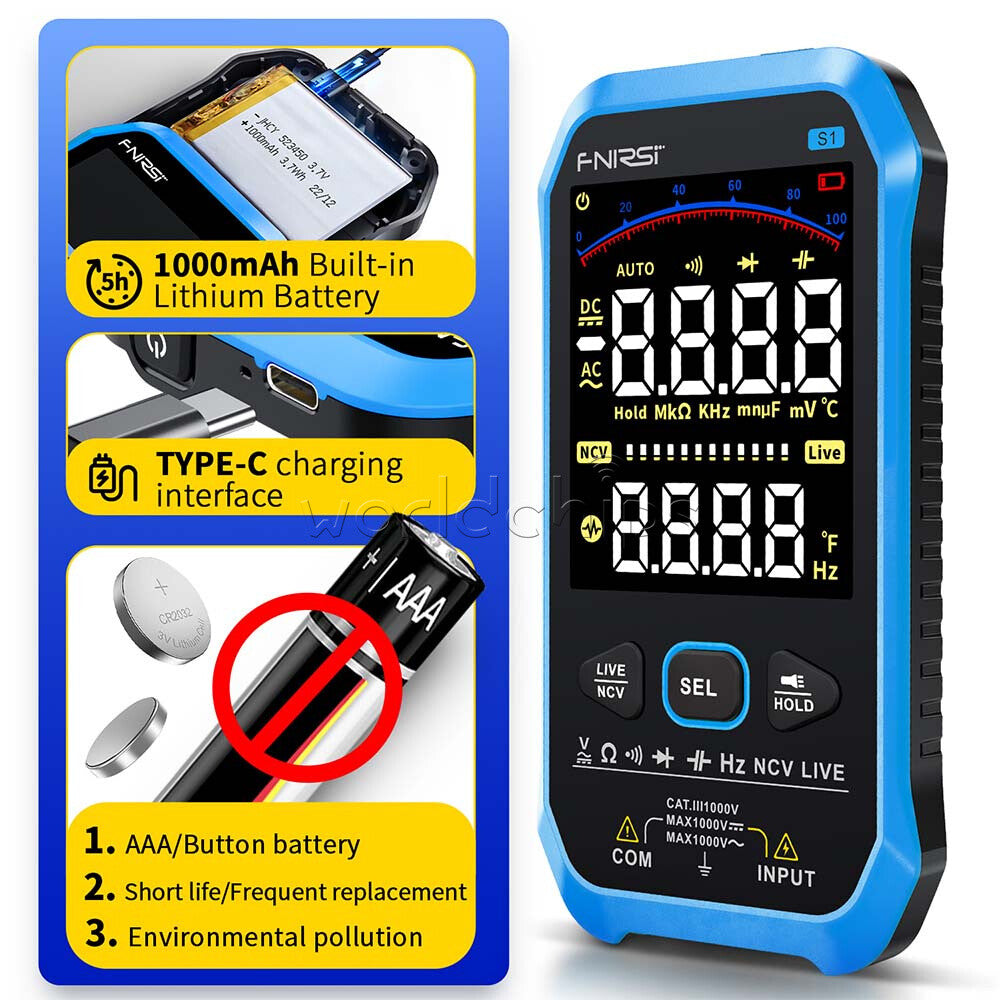 FNIRSI S1 Multimeter 9999 Counts AC DC Voltage Resistance Capacitance Diode NCV