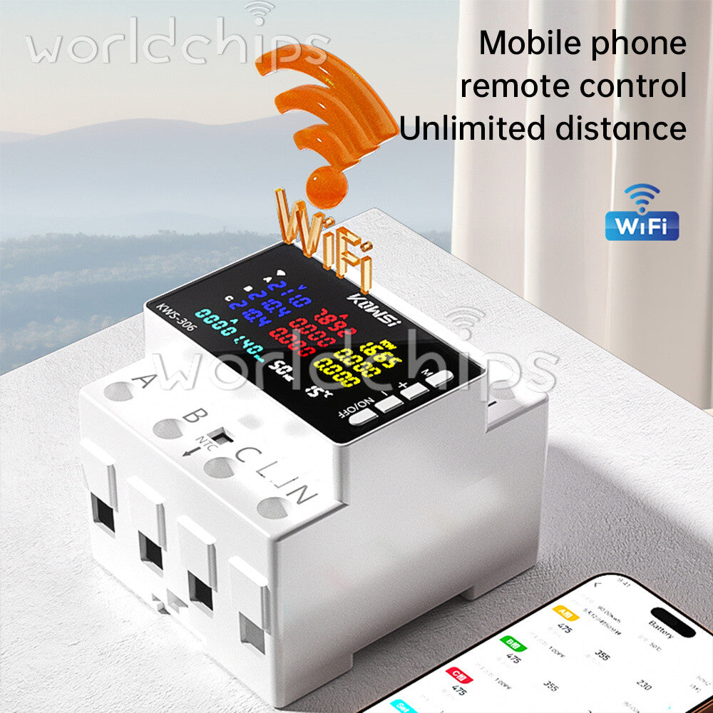 Electricity 3 Phase 4 Wire Energy Meter AC Power DIN Rail Wattmeter Consumption