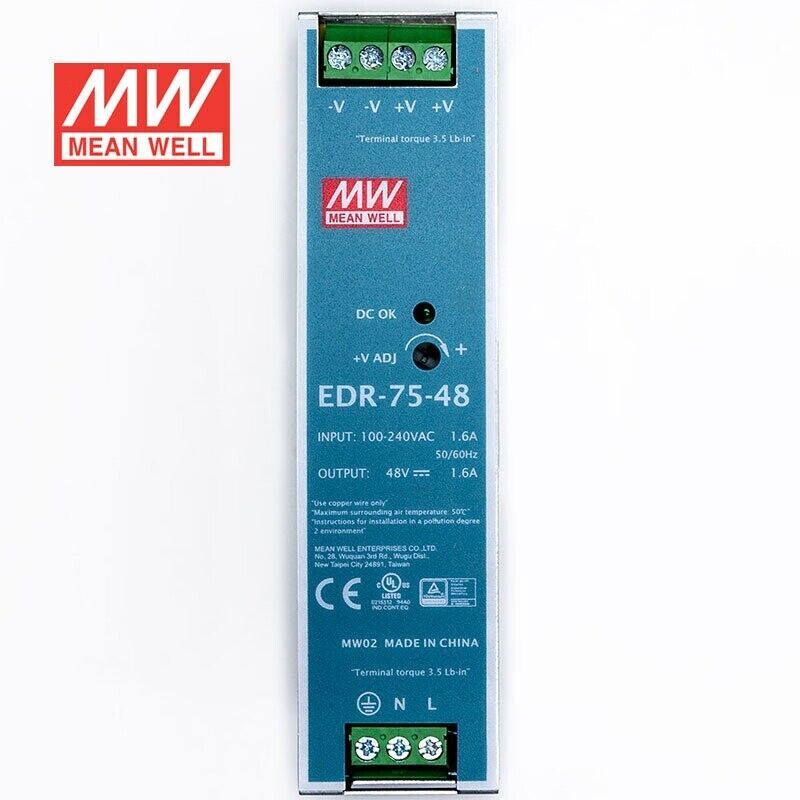 Mean Well EDR-75-48 AC/DC DIN rail power supply 75W 48V 1.6A