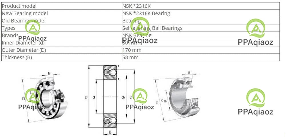 1PC NSK 2316 K Self-Aligning Ball Bearings 80x170x58mm #P