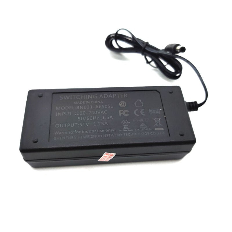 AC Adapter BN031-A65051 51V 1.25A for Hikvision POE Power Supply Cord Charger