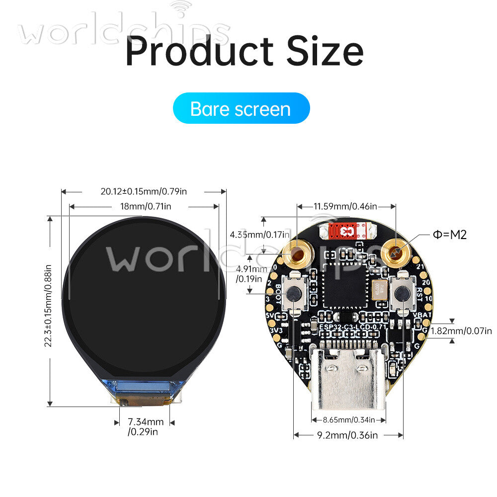 ESP32-C3FH4 WIFI Bluetooth Development Board 0.71inch LCD Display Module 160×160