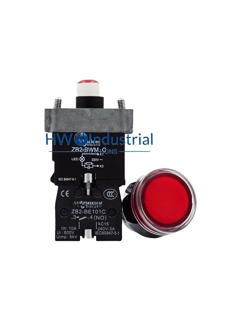 1PC LED Light Self Reset Button Switch XB2BW34M1C XB2-BW34M1C Red 1NO 220V