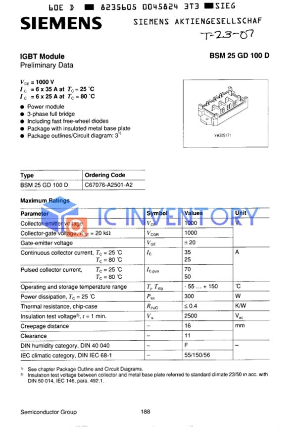 1PCS SEMIKRON BSM25GD100D Module Supply   Best Service Quality Guarantee