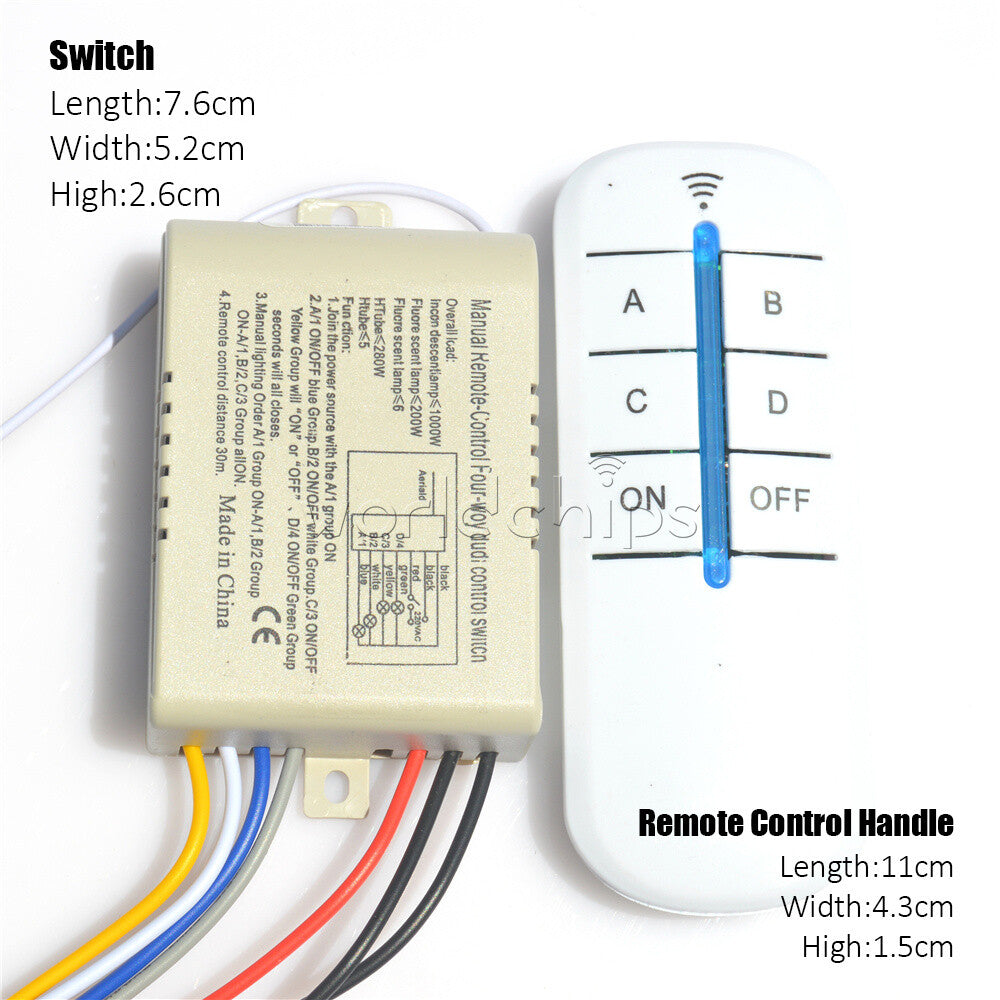 1/2/3/4 Way 220V Wireless Remote Control Switch Light Lamp Receiver Transmitter