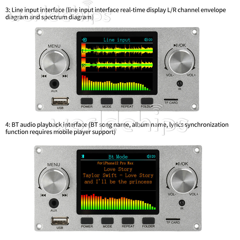 2.8inch IPS Bluetooth MP3 Decoder Board TF USB Car Amplifier Audio Player 2 Way