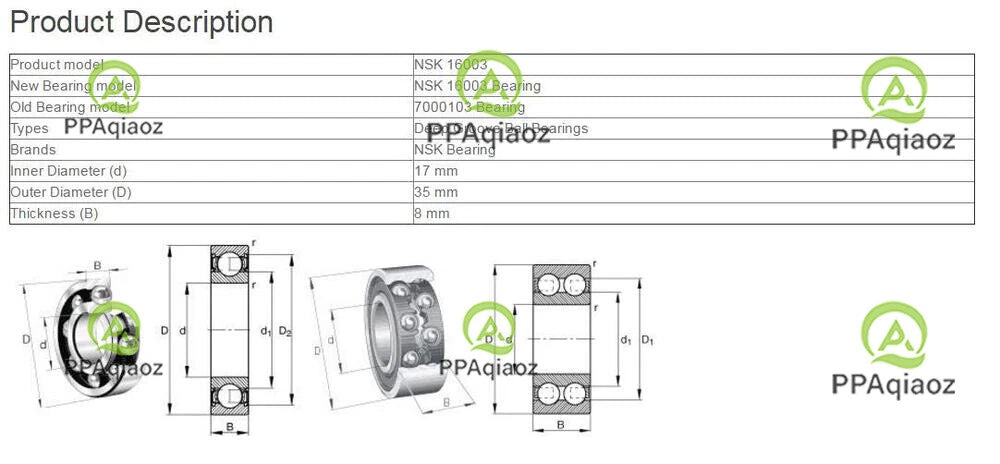 2PCS NSK 16003 Deep Groove Ball Bearings 17x35x8mm #P