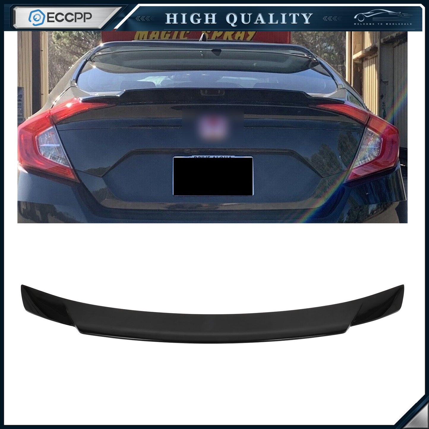 Duckbill Trunk Spoiler Fits 2016-2021 Honda Civic Glossy Black