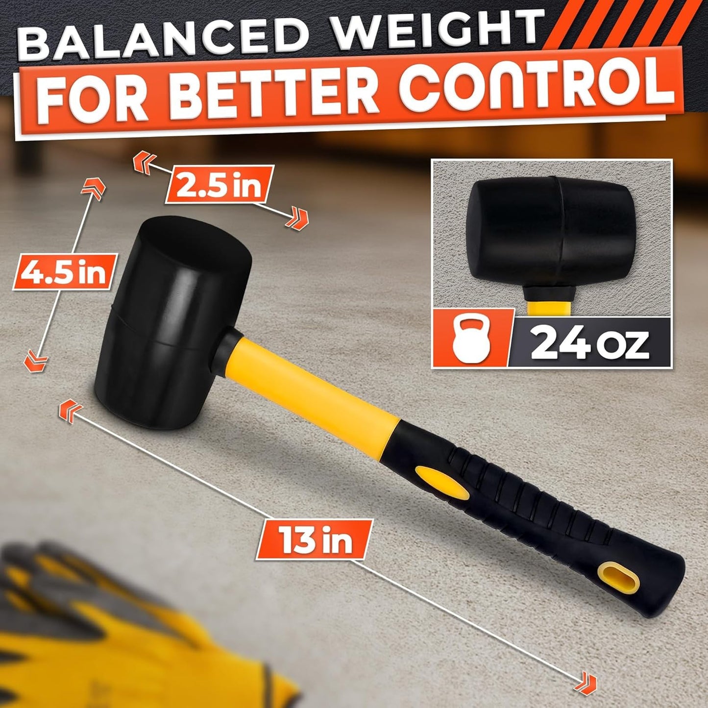 24 Oz Rubber Mallet Hammer for Woodworking, Flooring, Tiling, Camping and More -