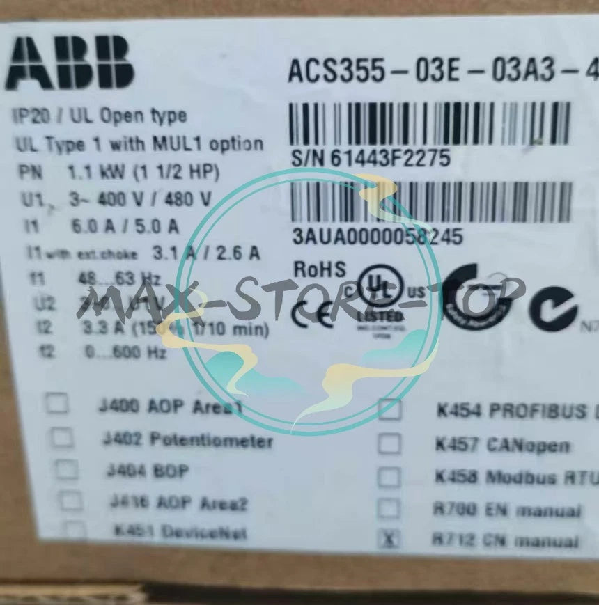1 PC ACS355-03E-03A3-4 1.5KW  ABB Frequency Converter Fast delivery