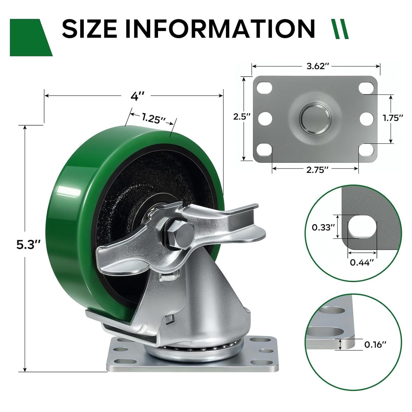 4" Industrial Caster Wheels, Heavy Duty - Polyurethane, Non-Marking, Set of 4