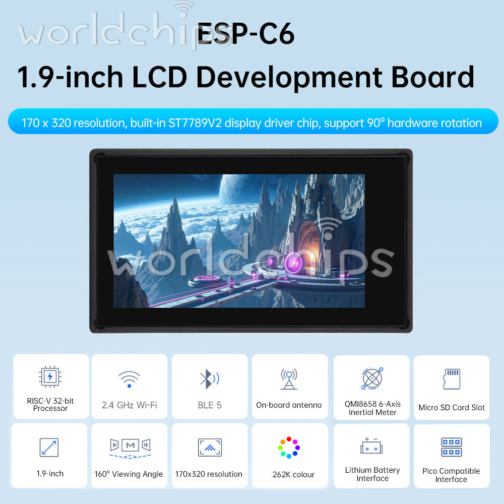 ESP32-C6 RISC-V WiFi Bluetooth Development Board 1.9inch Touch LCD SPI Module