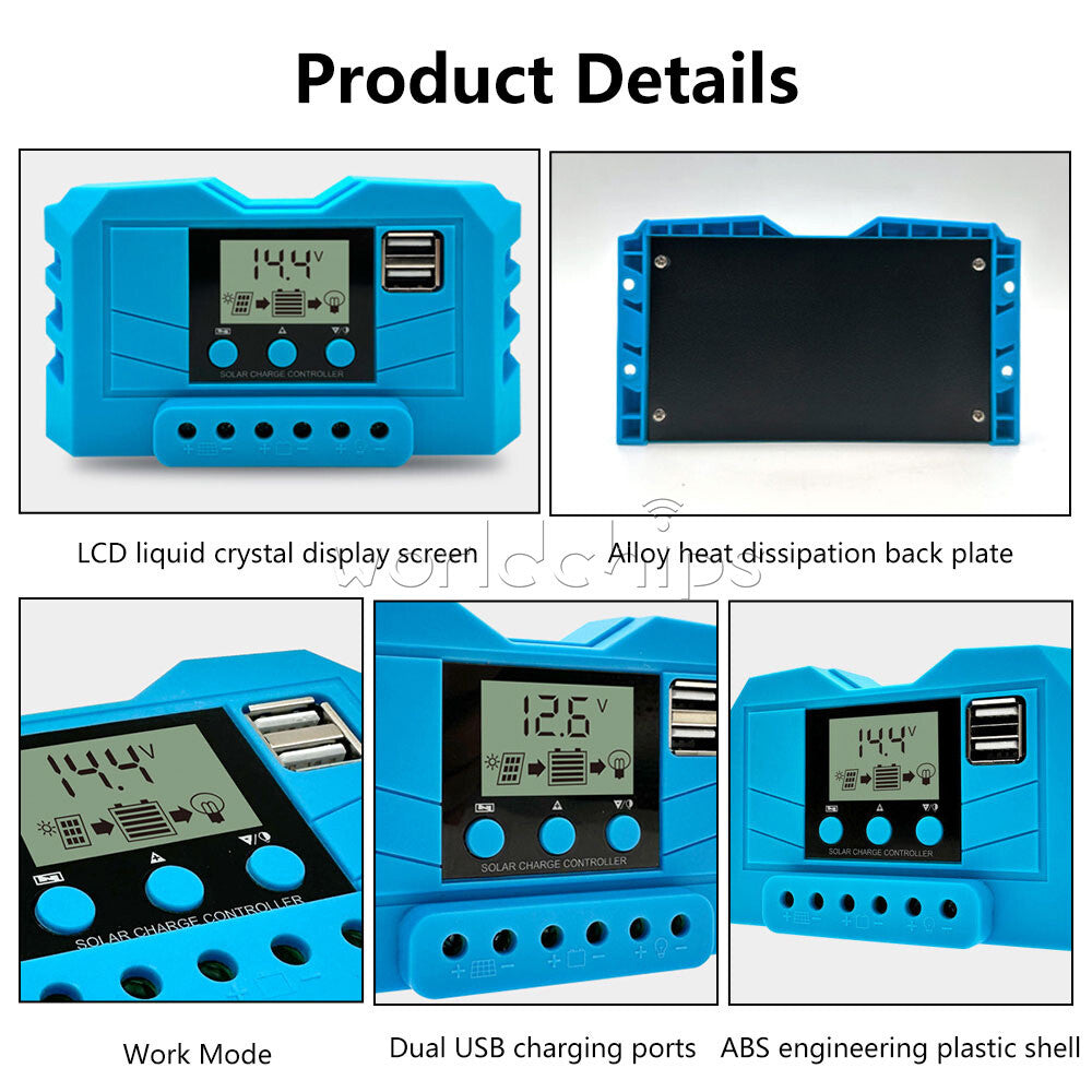 10A/20A/30A 12V/24V PWM Photovoltaic Solar Battery Charge Controller LCD Display