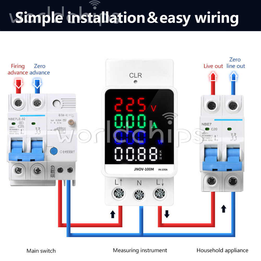4IN1 Din Rail AC110V 220V 100A Voltage Current KWH Electric Energy Monitor Meter